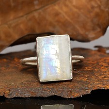 Thanksgiving Rainbow Moonstone Gemstone 925 Sterling Silver Handmade Boho Ring
