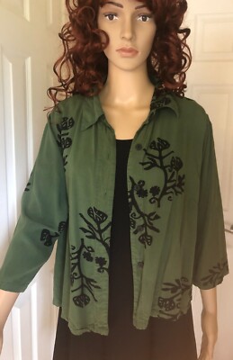 Reds Threads Dark Green Blouse/Tunic Size M Rayon. Boho Hippie