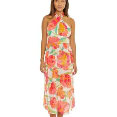 Robe Cache-Maillot Halter Trina Turk Seychelles - Taille S - Noir Et Rose - Neuf Avec Étiquette ($172 Valeur)