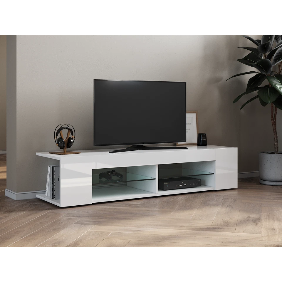 TV Schrank TV Lowboard Wand Fernsehstand LED Beleuchtung Weiß Hochglanz Anrichte - Bild 3 von 4