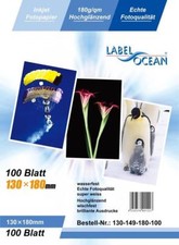 100 Blatt 13x18cm 180g/m&sup2;Fotopapier Hochgl&auml;nzend+wasserfest von LabelOcean