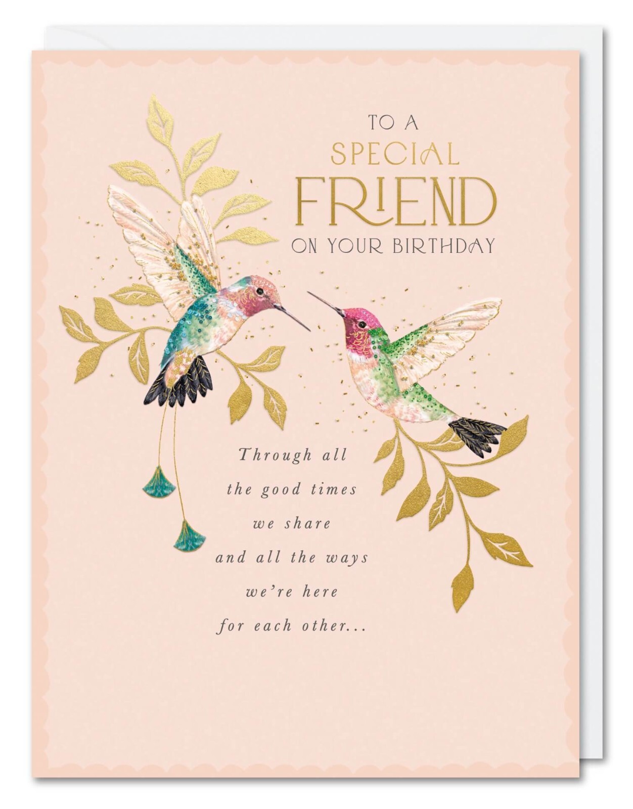 Special Friend Birthday Card Humming Birds - Pretty Gold Foil Greeting Card