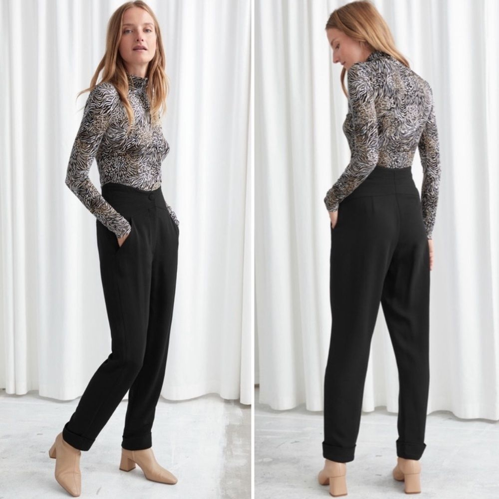 ALTRA & Other Stories Pantalone Nero Conico Alzata Caviglia Minimalista Elegante 6