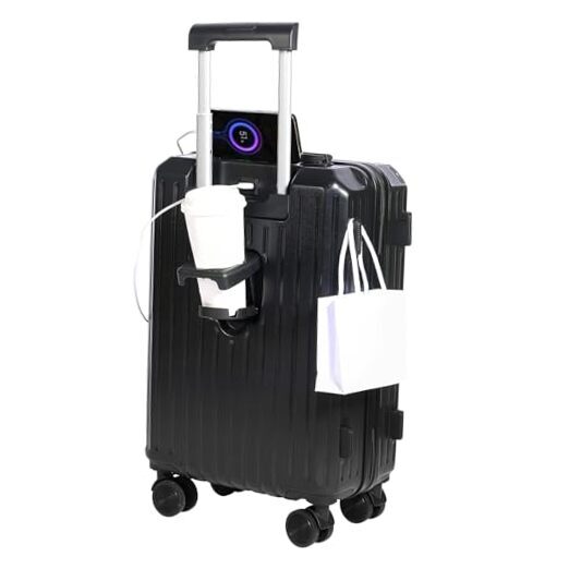 Carry-on Luggage with Cup Holder & USB Charging Port, Carry-On 20-Inch Black