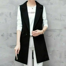 Women Waistcoat Suit Vest Long Sleeveless Blazer Jacket Duster Coat Cardigan