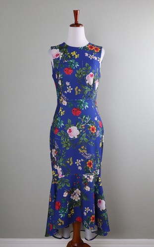 CALVIN KLEIN $129 Crepe Stretch Vibrant Floral Sleeveless Hi Lo Dress Size 2