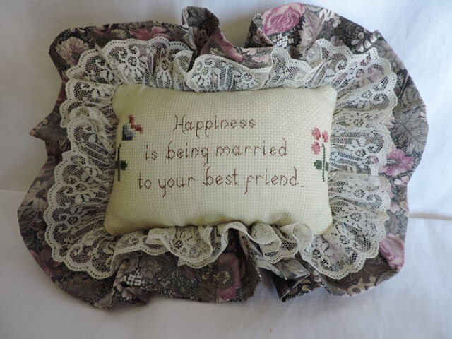 Decorative Hanging Pillow with Counted Cross Stitch Saying