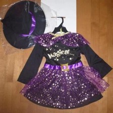 Toddler Girls "MAGICAL" Witch Costume Size 2T-4T Dress Hat Foil Stars NWT