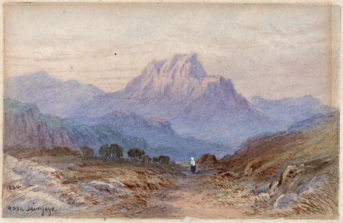 ROSA MINGAYE Miniature Watercolour Painting 1884 - MOUNTAIN LANDSCAPE