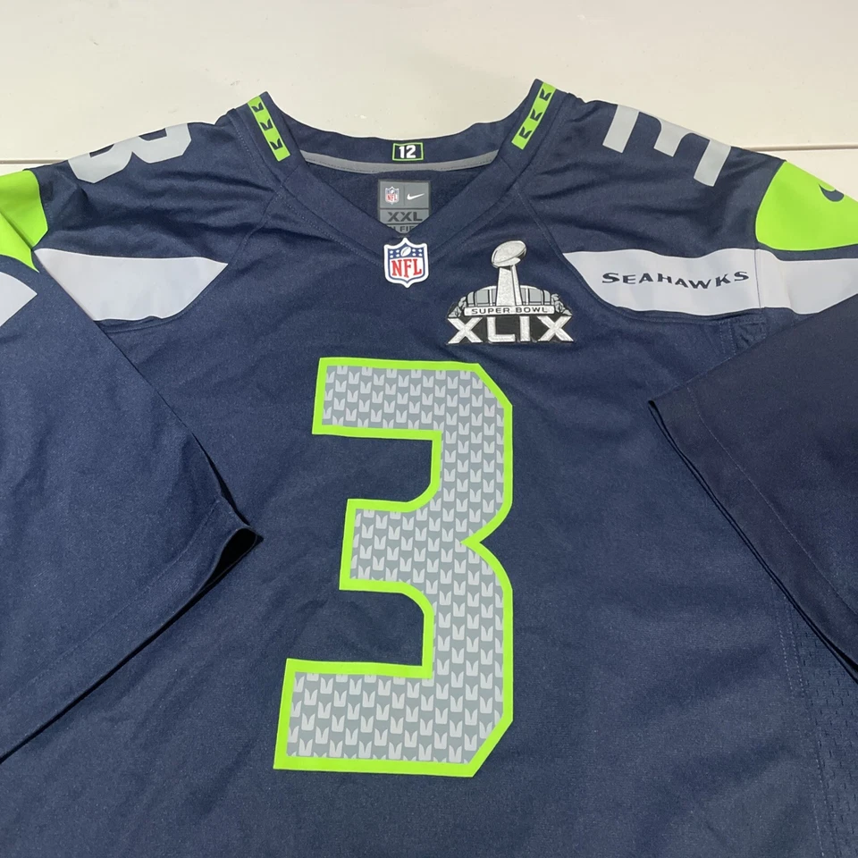 Seattle Seahawks Super Bowl Jersey Russell Wilson Nike 2014 #3 XLIX sz 2XL - Image 2 of 4