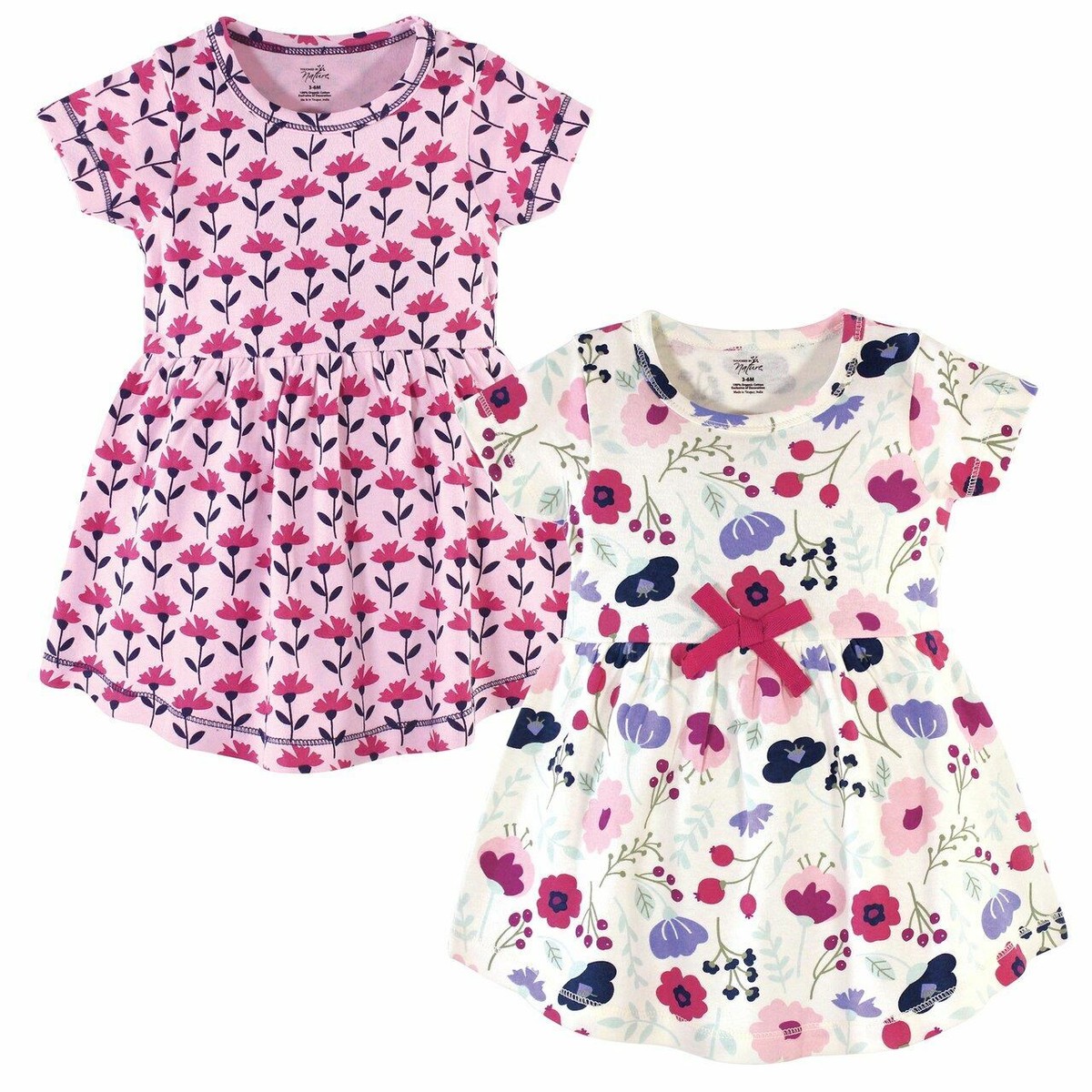 Touched by Nature Toddler Organic Cotton Dress 2-Pack, Pink Botanical Touched by Nature Toddler Organic Cotton Dress 2-Pack, Pink Botanical