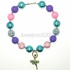 Dance Girl Pendant Chunky Beads Kids Gumball Bubblegum Fashion Women Necklace