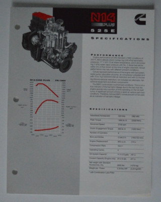 CUMMINS N14 Plus 525E 1995 dealer sheet brochure - English - North America