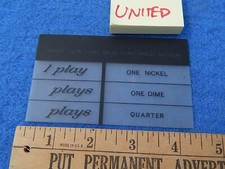 United UPB100 Pricing Card - 1 Play Nickel - (blank) Plays Dime - Plays Quarter