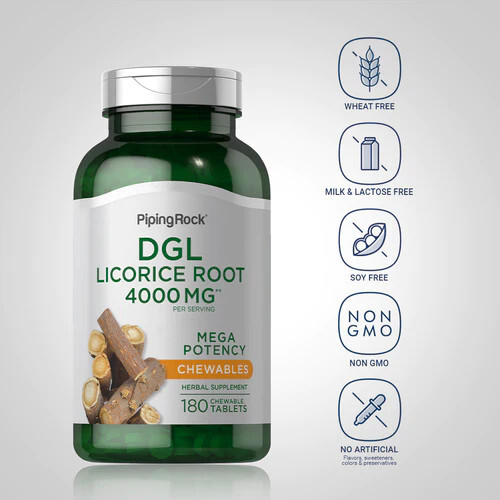 PIPING ROCK DGL Licorice Root, 180 Chewable TABLETS Vegetarian