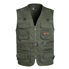 Men s Fishing Vest Summer Outdoor Work Safari Travel Photo Large Army Green