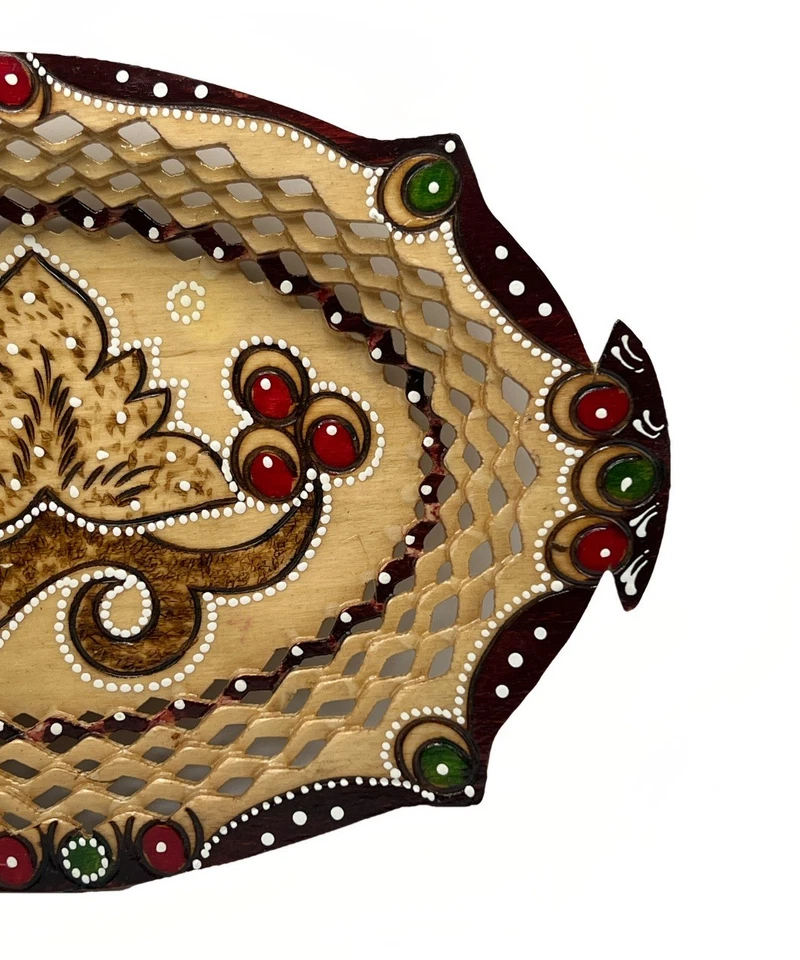 Bandeja de madera tradicional búlgara arte popular madera ligera pintada a mano Foto 3 de 4