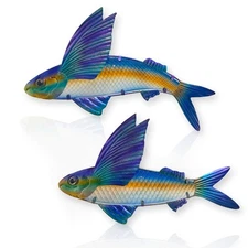 Metal Fish Wall Decor - Indoor/Outdoor Art Sculpture, Home Garden Pool (2 Pcs...