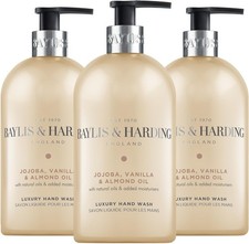 Baylis & Harding Luxury Hand Wash Jojoba Vanilla Almond Oil 3x500ml Vegan 4.27 per litre