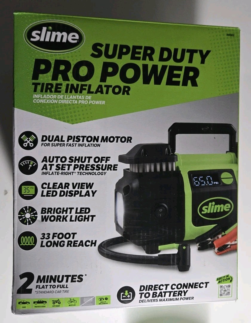 Slime 40083 Super Duty Pro Power Tire Inflator Pump 2 Min Fl