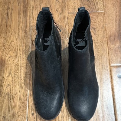 SOREL Pull-On Leather Boot  BLACK Size U S 9.  New No Box Or Tag.