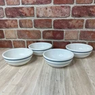 (4) Vintage Pyrex Bowl 705-2 Milk Glass  Teal Blue Stripes Tableware Corning