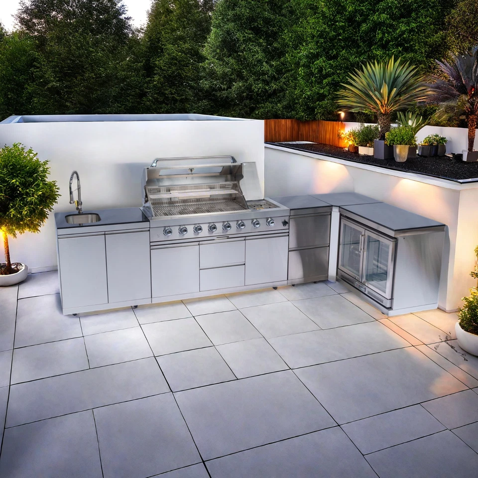157in Deluxe 6-Burner Outdoor Kitchen Grill Island w/ Cabinets + Cooler + Sink - Image 2 of 4