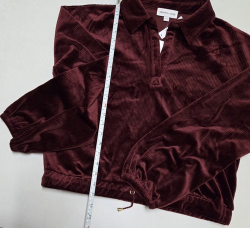 Top corto Gemma Jane para mujer L rojo acogedor pana manga larga elegante dobladillo con cordón - Imagen 3 de 8