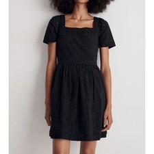 Madewell Allie Square Neck Short Sleeve Cotton Eyelet Mini Dress Black Medium