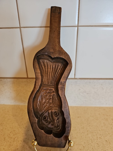 Vintage/Antik Kashigata Holzform Koi Fisch handgeschnitzt Form für Reis, Kuchen, Butter - Bild 1 von 17