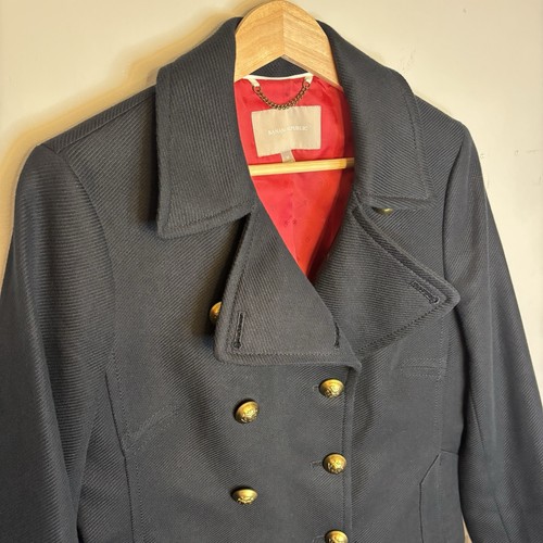 Banana Republic Pea Coat Med Navy Blue Double Breasted Gold Buttons Lined Jacket - Picture 4 of 18