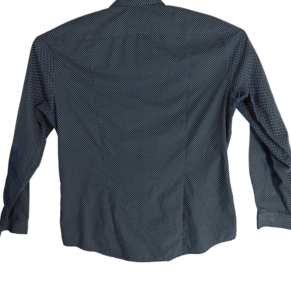 HM Men Button Up Shirt Size L Blue White Polka Dot All Over Print Easy Iron FLAW - Image 2 of 4