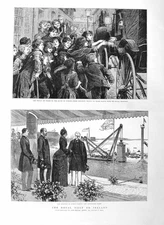 Original Old Antique Print 1885 Princess Wales Ireland Alexandra Children Slums