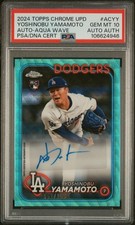 2024 Topps Chrome Update Autographs #ACYY Yoshinobu Yamamoto Aqua Wave PSA 10