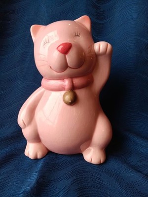 Maneki neko Japanese Lucky cat Pink Bank And Has Stoppet