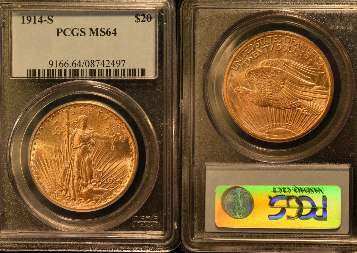 PCGS Certified MS 64 Graded 1914 Year Double Eagle $20 US Gold