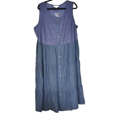 Woman Within Dress Size 22W (3X) Womens Lace Swing Blue Sleeveless Button