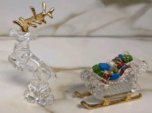 Vintage Waterford Crystal Jewels Collection  Christmas Sled Sleigh Reindeer
