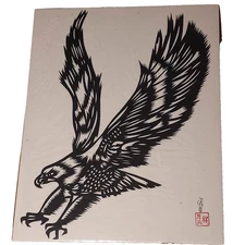 Hawk Attack Flying  Paper Cutting Chinese No Mat 11x14 Signed VTG Hou-tien Cheng