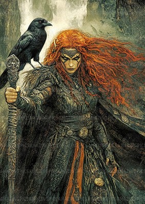 Morrigan Kunstdruck keltische Göttin dunkles Dekor Rabe Krieger Königin Krähe AF11