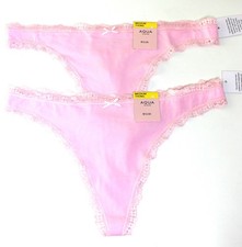 AQUA Two Pairs Thong Panties Size Medium Pink Solid Cotton, Modal, Spandex