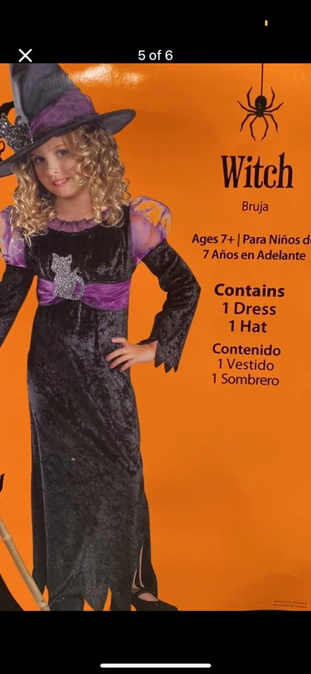 Girls black and purple witch Halloween costume size medium 7+ 8/10 NEW - Image 2 of 4