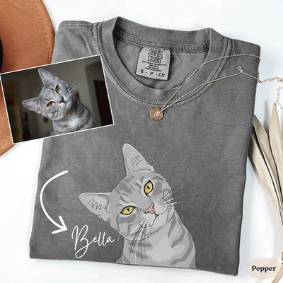 Custom Pet Line Art Comfort Tee Personalized Dog Cat Memorial Gift