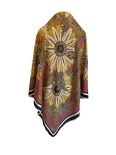 Vintage Silk Scarf Hand Signed Floral Sunburst Print Brown Gold Square A5