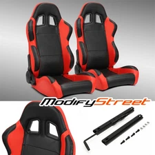 1 Pair Universal Main Black Carbon Fiber PVC Reclinable Racing Seats w/Slider