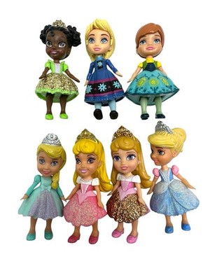 Lot of 7 Disney Mini Toddler Dolls Princess Posable Figures 3.5'' Frozen Tiana