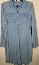 New Chaps Midi Long Sleeve Shirt Dress Sz L Preppy Classic Soft Casual Ease NWT