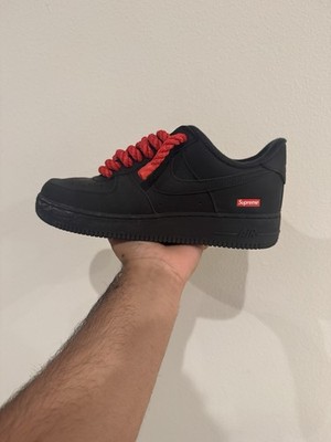 Nike Air Force 1 Low Supreme Black Red Rope Laces Men display picture 2