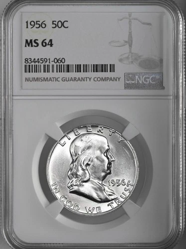 1956-P  50C  FRANKLIN SILVER HALF DOLLAR PHILADELPHIA MINT NGC MS64 #8344591-060