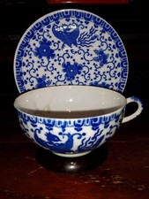 Japan Phoenix Bird Cup and Saucer Blue and White